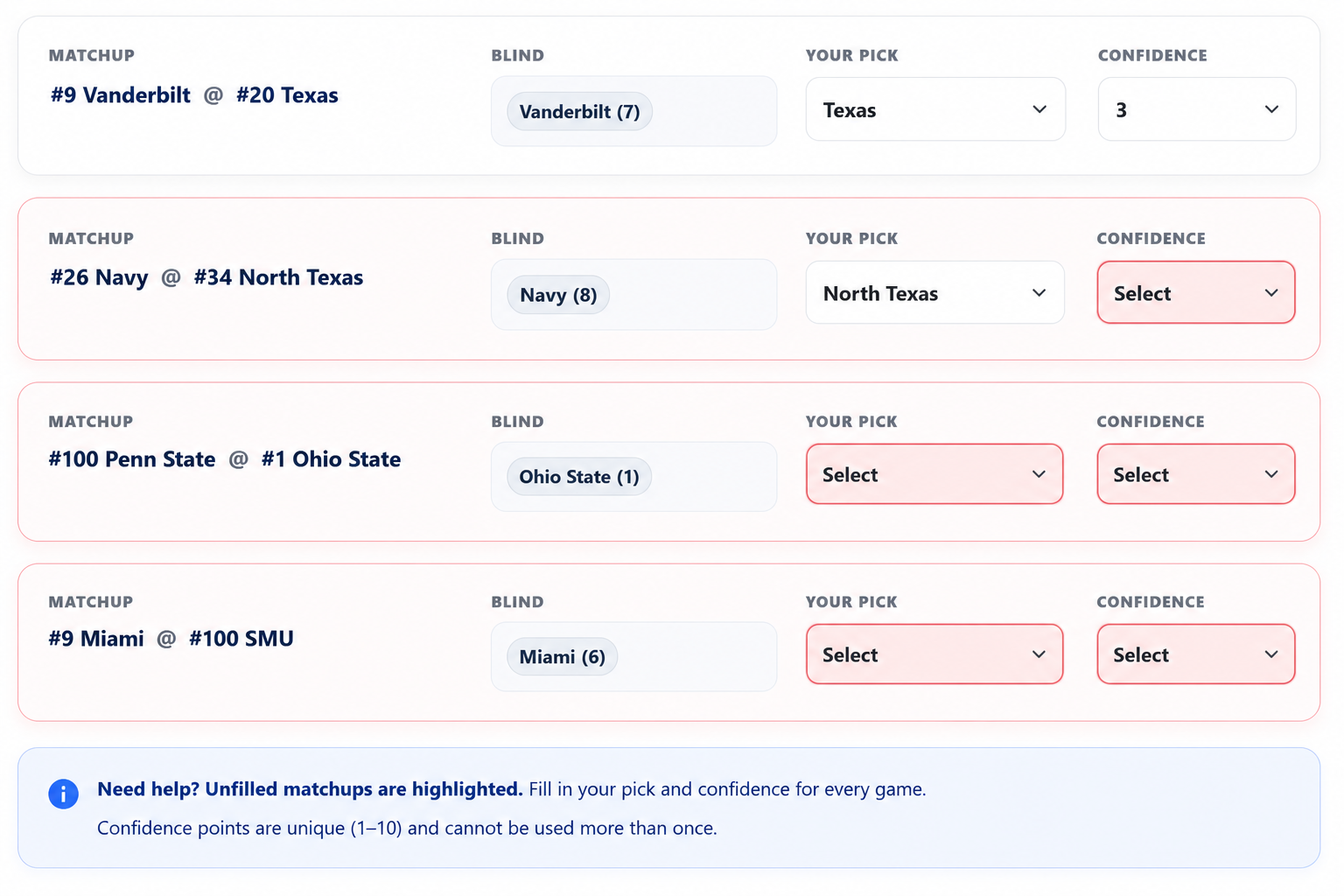Make Picks Page